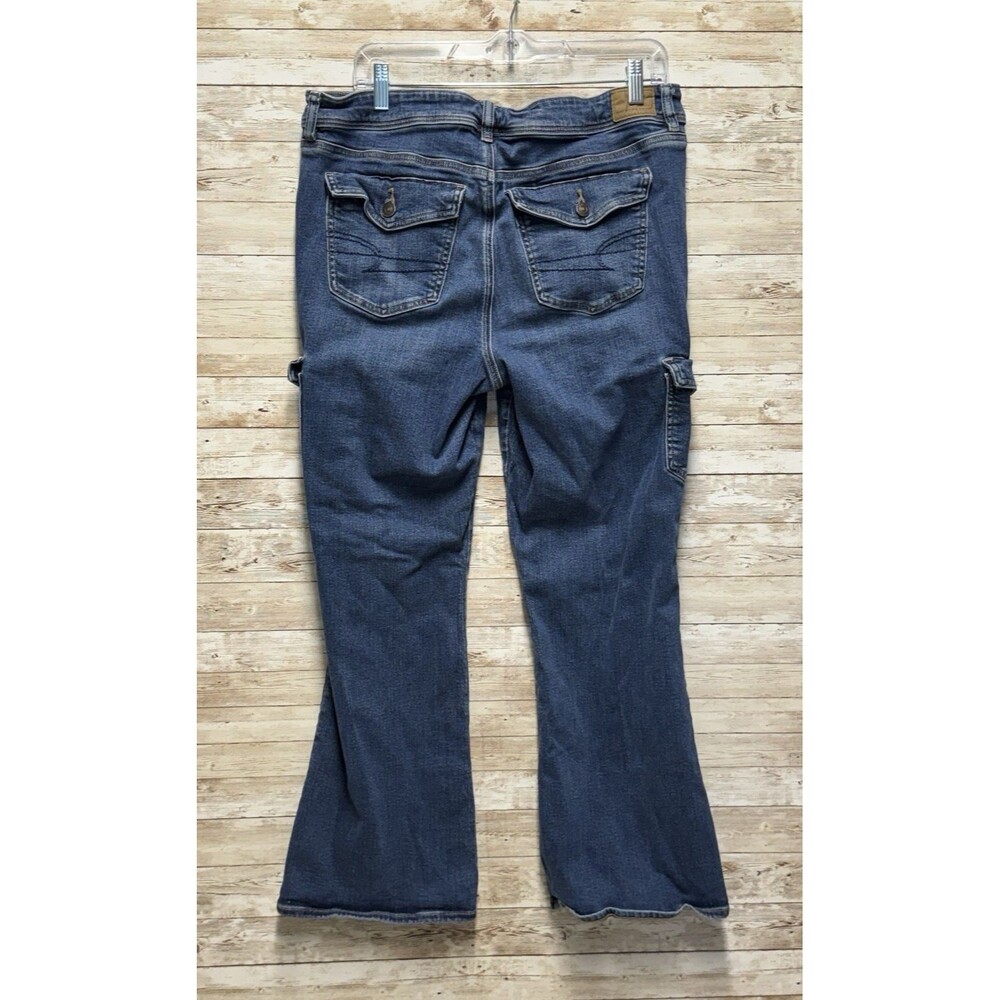 American Eagle Kick Boot Jeans Womens 16 Stretch Medium Wash Cargo 35x28.5 - Picture 5 of 16